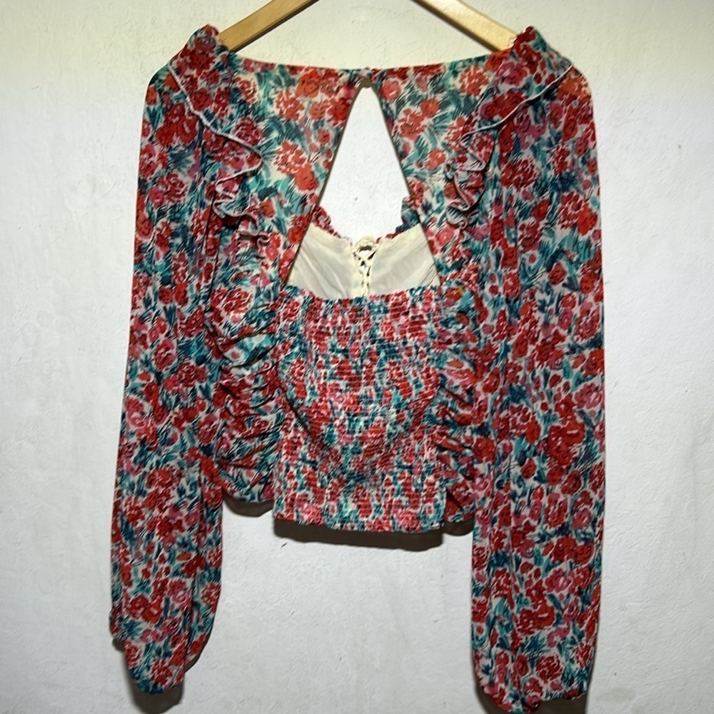 Free People Mabel Printed Top Rose Combo Red Size Small - Picture 4 of 7